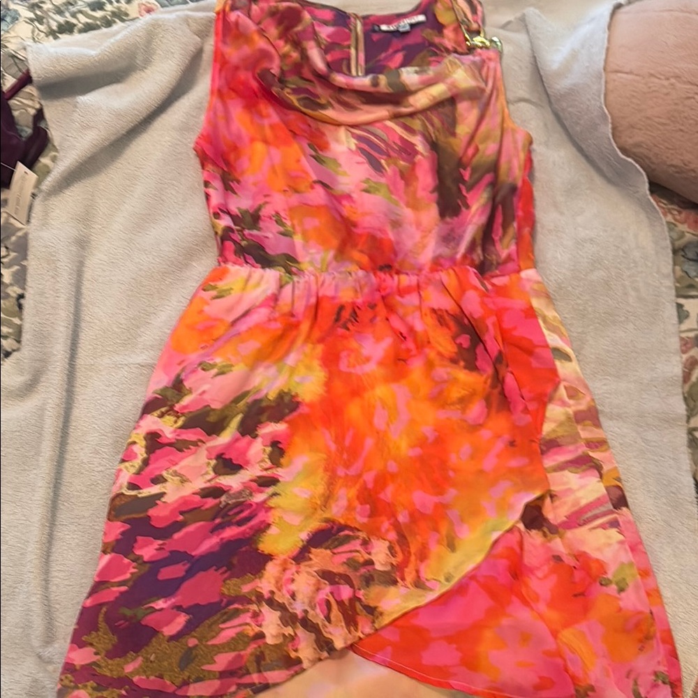 Jennifer Lopez Pink and Orange Patterned Dress
